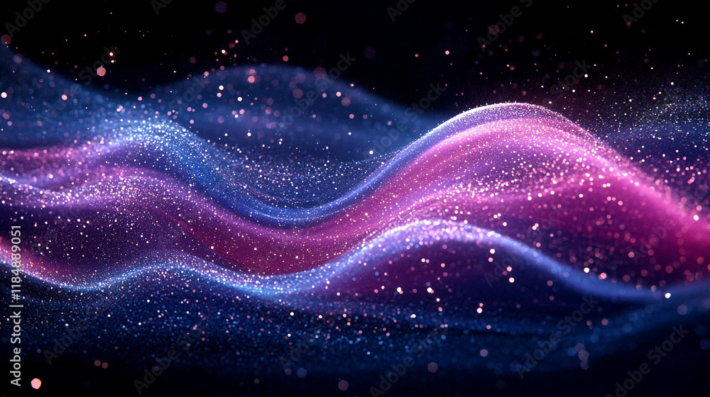 Poster colorful waves of light create a mesmerizing abstract display in a dark background