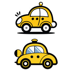 Whimsical Cartoon Taxi Vector in Sunburst Yellow with Bold Black Outlines