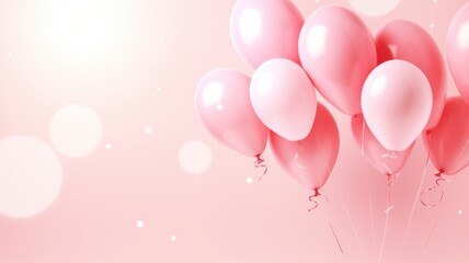 Celebratory balloon release pink background festive imagery soft lighting close-up joyous moment