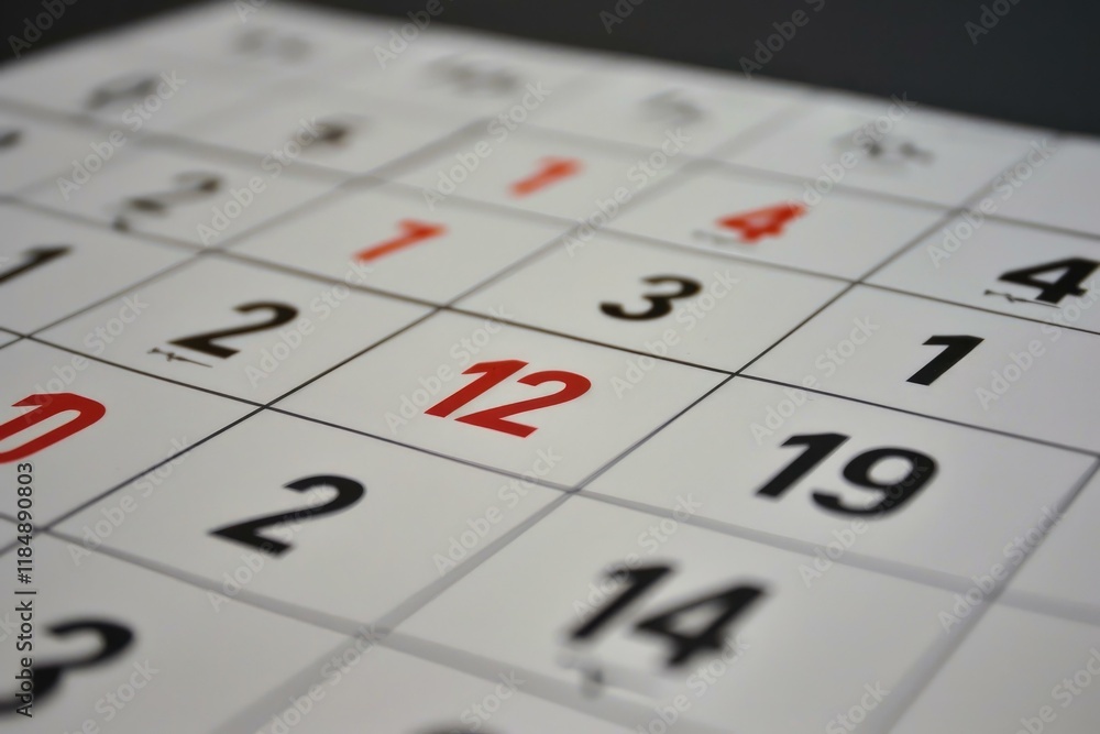 Poster close up of a calendar page highlighting the twelfth day in red, indicating a significant date or de