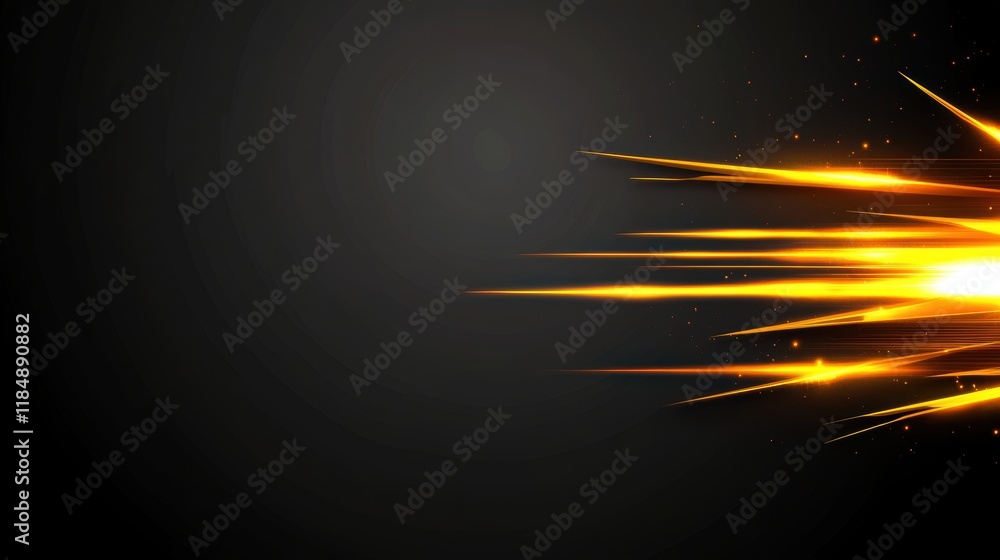 Poster dynamic abstract background with bright yellow light streaks on black gradient