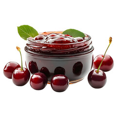 Caramel Cherry Jam in a Bowl on transparent background