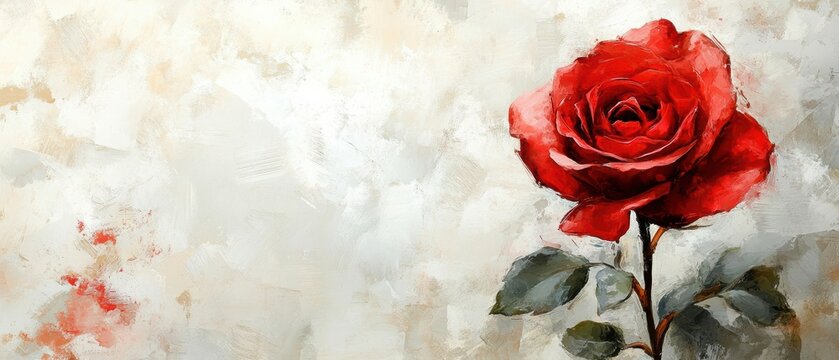 Elegant Red Rose on Soft Abstract Background in Light Tones