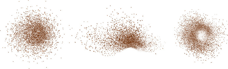 Chocolate and coffee powder, scattered cocoa on a light background. Particles of earth and dust. Brown sand texture.Top view of the cake.