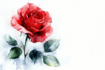 Beautiful Red Rose Watercolor Artwork on White Background