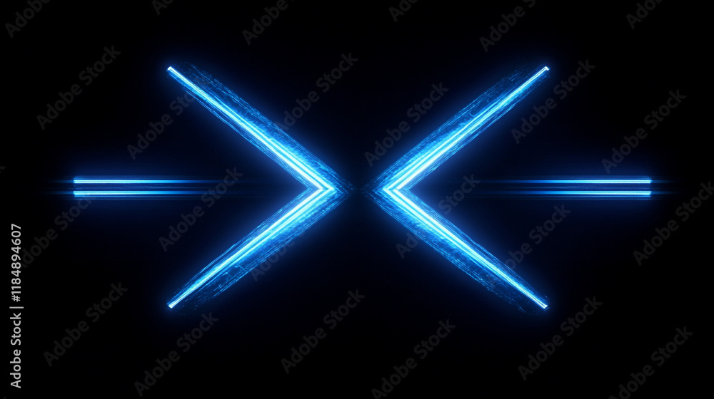 Poster abstract blue neon arrows glowing in dark background create dynamic visual impact