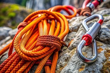 climbing knot with rope on rocky background generative ai