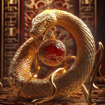 A_majestic_golden_snake_coiled_elegantly_chinese