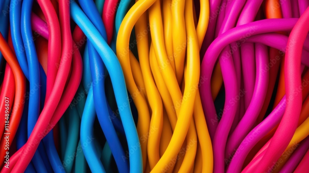 Poster Tangled mass of colorful, thick, and smooth cords, creating a visually appealing and abstract pattern