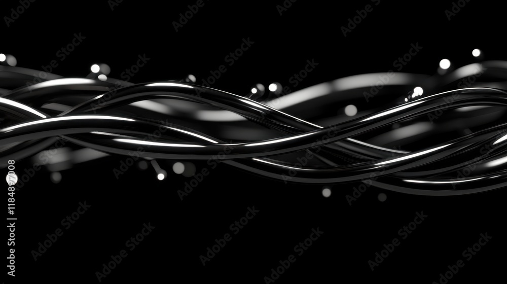 Poster abstract composition of swirling, interconnected black lines against a dark background, creating a s