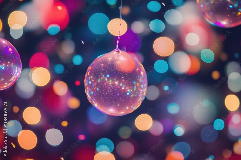 Poster Festive balloons and colorful lights create a joyful atmosphere for celebrations with confetti falling and vibrant decorations. Generative AI