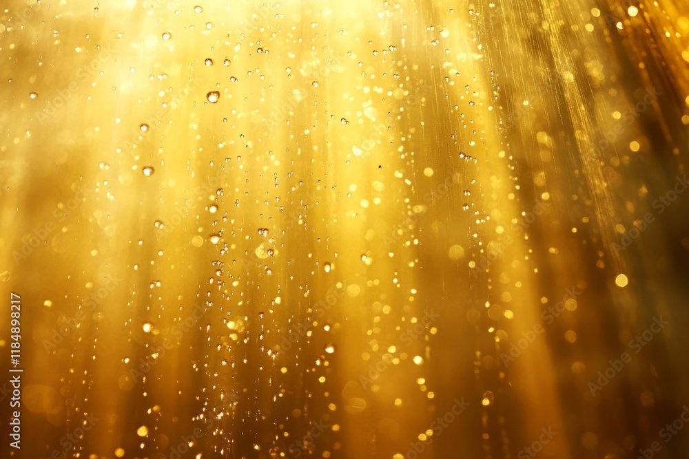 Poster golden rain falling on a sunny day creating a beautiful bokeh effect