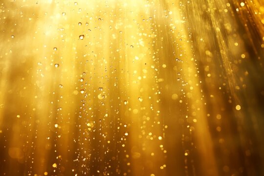 Golden rain falling on a sunny day creating a beautiful bokeh effect