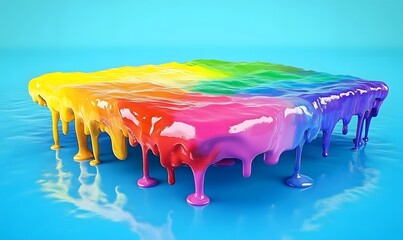 Naklejka premium Rainbow paint dripping on blue background.