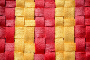 Red and yellow woven weave pattern background with abstract designs