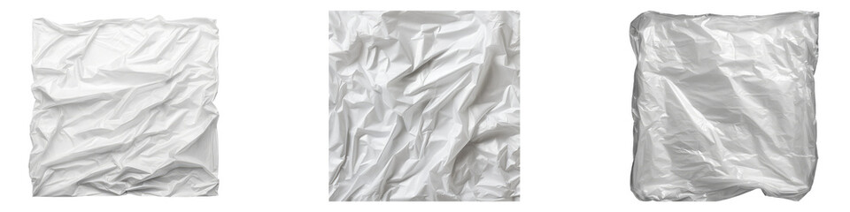 Obraz premium White plastic bag wrinkles texture isolated on transparent background, Set of