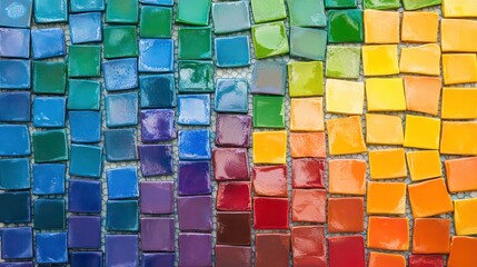 Fototapeta premium Colorful mosaic tiles arranged in a rainbow pattern.