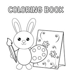  A bunny with a paintbrush and palette for kids coloring book