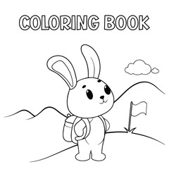 A bunny with a tiny backpack for kids coloring book