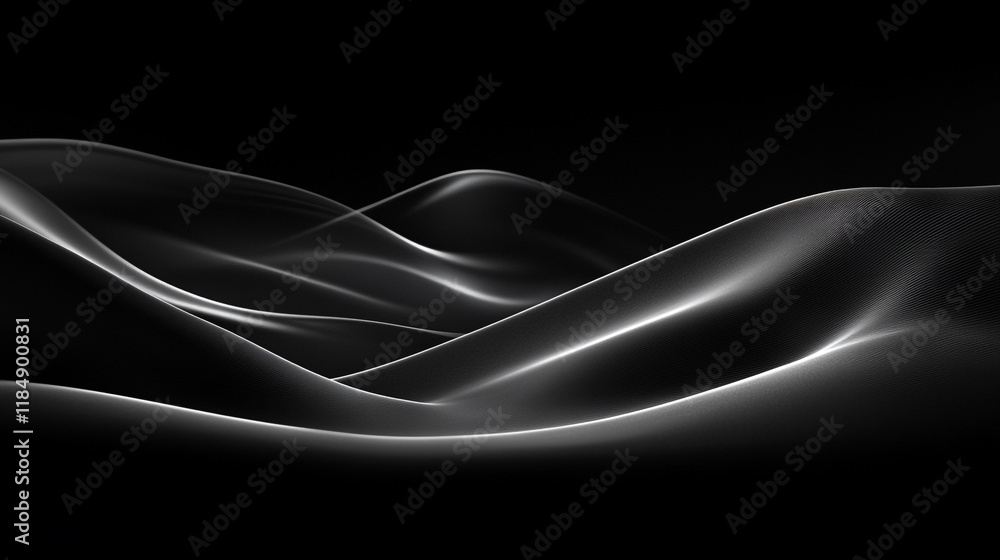 Poster wave-like patterns of black and white fabric illuminated by soft light