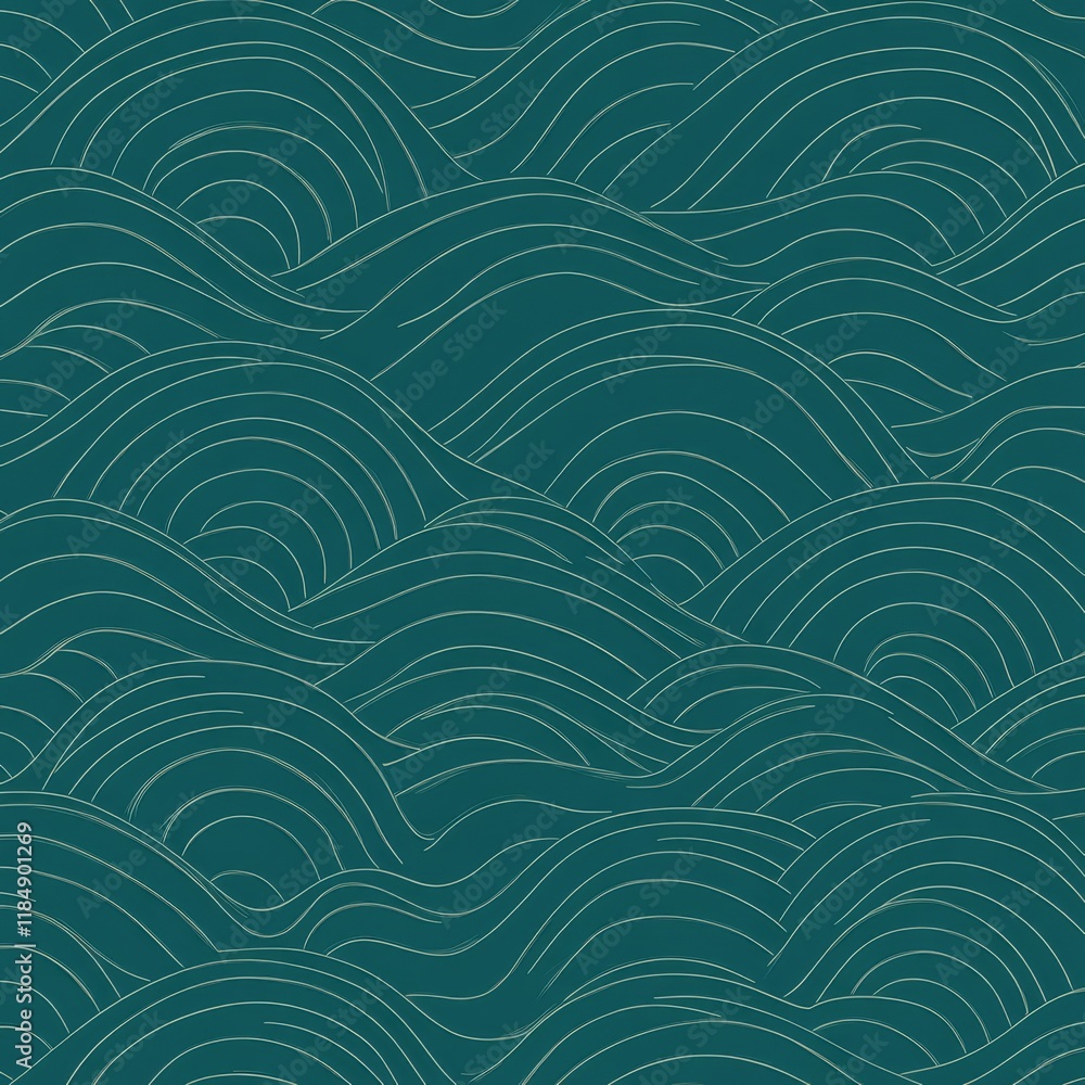 Poster abstract ocean waves pattern in teal with delicate linework, creating a calm and serene vibe.