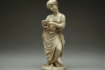 Vintage figurine of a woman in classical attire, holding a teacup