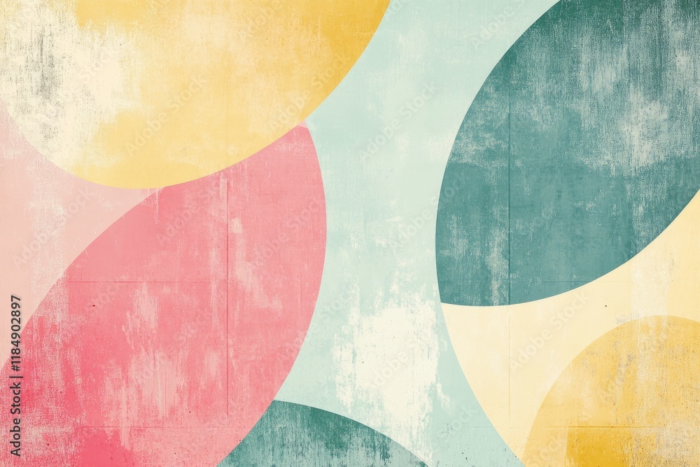 Poster modern abstract background featuring overlapping circles and ovals in pastel colors with a textured,