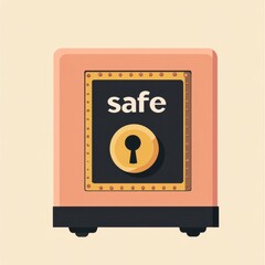 A cartoon-style pink safe with a shiny gold lock, symbolizing security and protection for valuables.