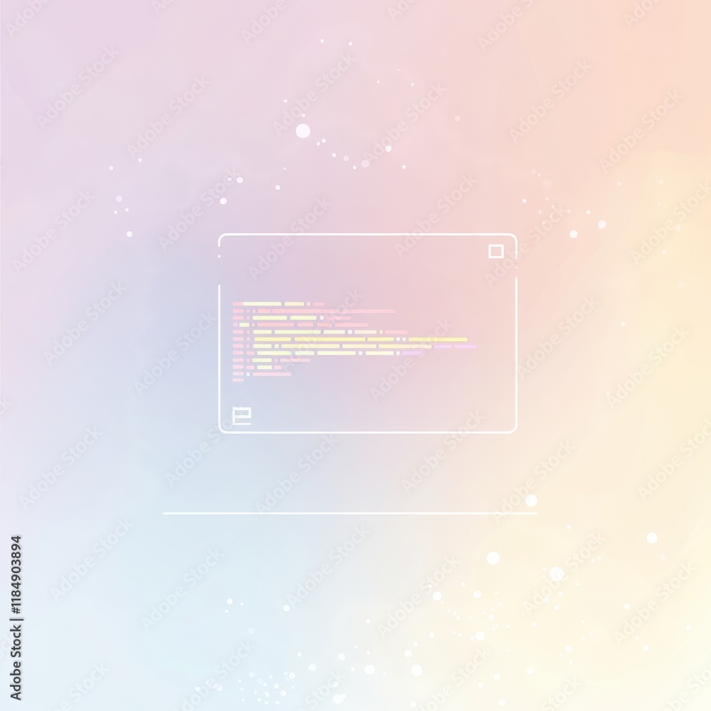 Poster abstract digital coding interface on a pastel background, evoking a sense of innovation and creativi