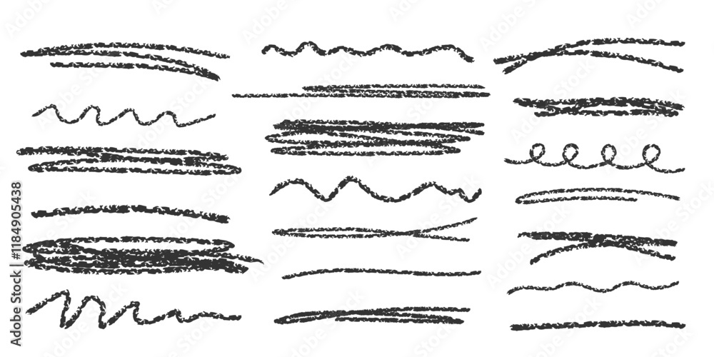 Poster doodle pencil textured strokes collection. set of crayon lines with rough texture. hand drawn sketch