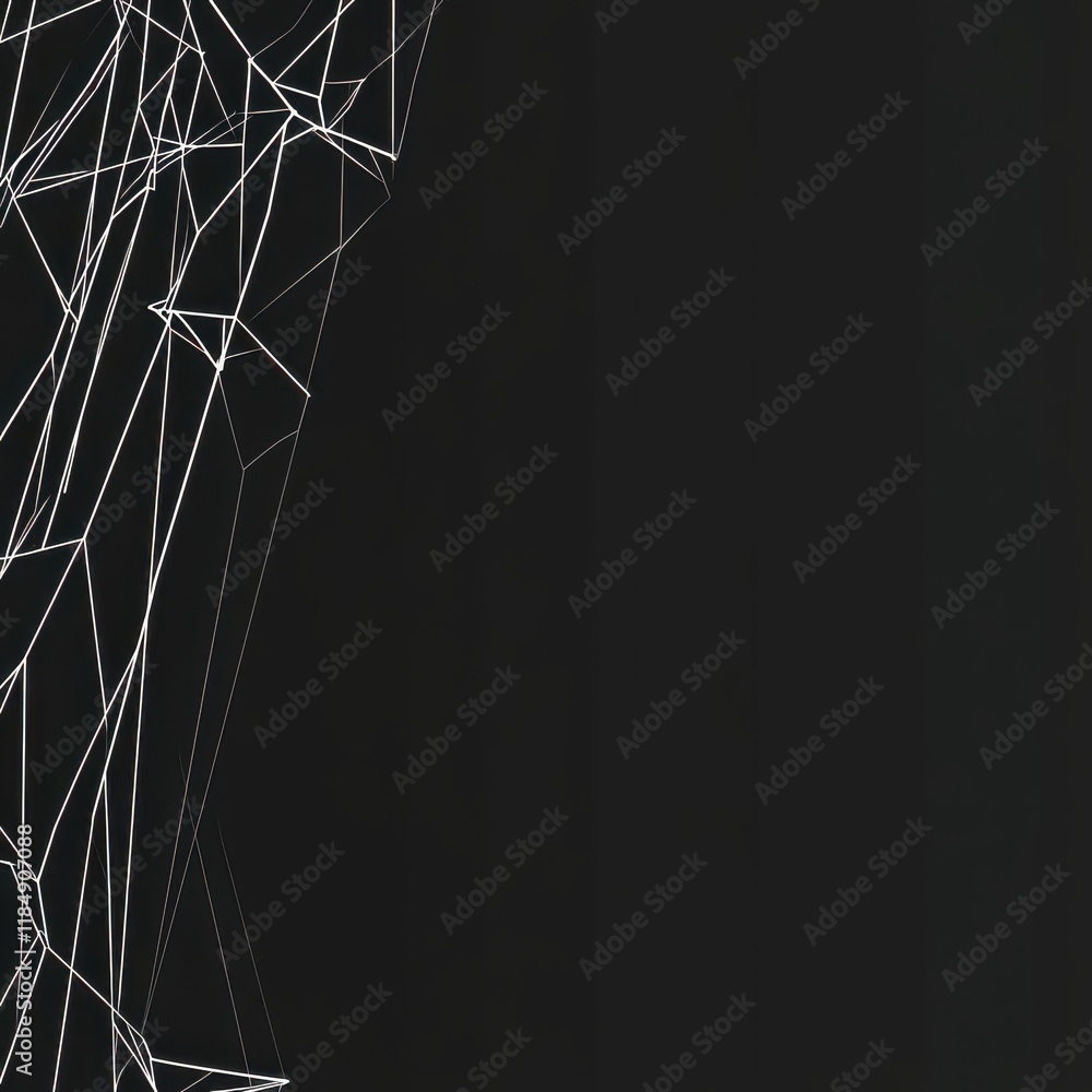 Poster abstract geometric lines and nodes on a dark background, creating a sense of depth and connectivity.