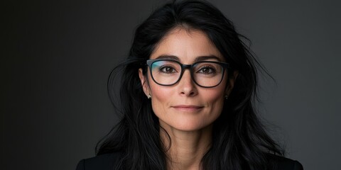 Fototapeta premium Professional portrait of a woman wearing glasses with long dark hair
