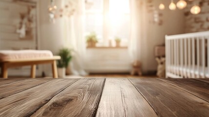 Wooden Table in a Sunlit Nursery: Cozy and Stylish Baby Room Interior