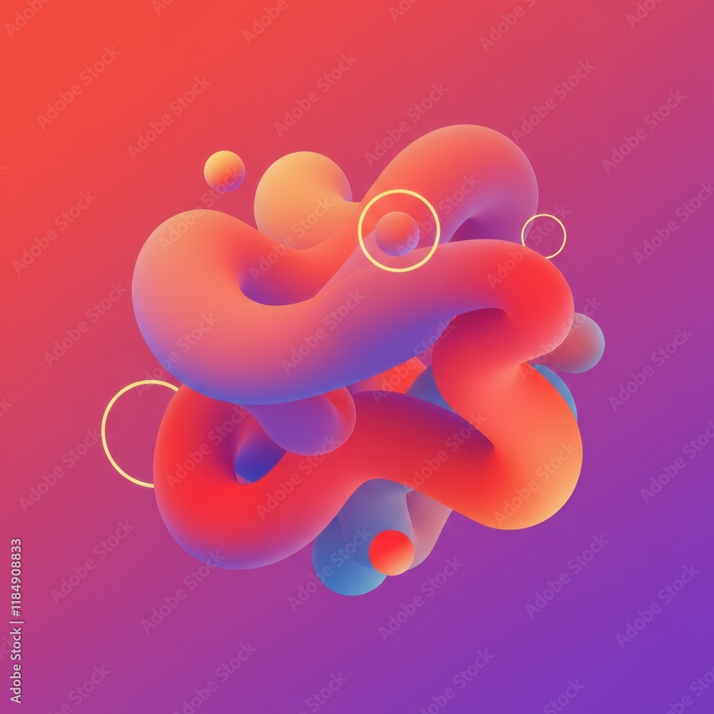 Aufkleber abstract fusion of 3d shapes and vibrant colors with gradient background