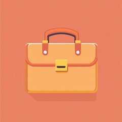 Colorful flat design of a classic yellow briefcase on a warm coral background.