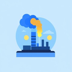 Obraz premium Stylized illustration of an industrial factory with colorful smoke against a blue background.