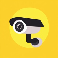 Stylized illustration of a security camera with a bright yellow background.