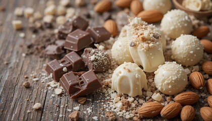 Fototapeta premium Gourmet Milk White Chocolate Truffles with Almonds