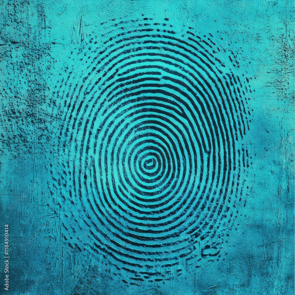 Poster abstract blue fingerprint design representing identity and security.