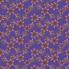 Seamless floral pattern, liberty ditsy print in delicate pastel colors. Pretty botanical design: small hand drawn flowers, little leaves, simple abstract bouquets on a light background