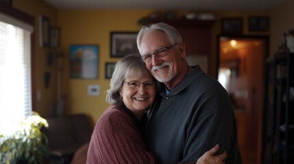 Fototapeta premium Embracing Golden Years: A heartwarming portrait of an elderly couple's love and companionship.