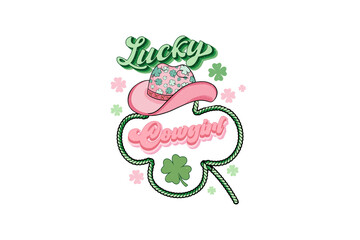 Lucky Cowgirl, Western Patrick's day Sublimation t Shirt Design