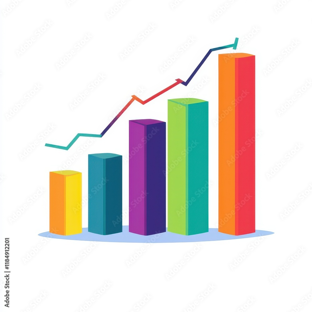 Poster colorful bar graph representing growth and positive trends in data analysis.