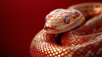Fototapeta premium A close up of a red snake with gold scales