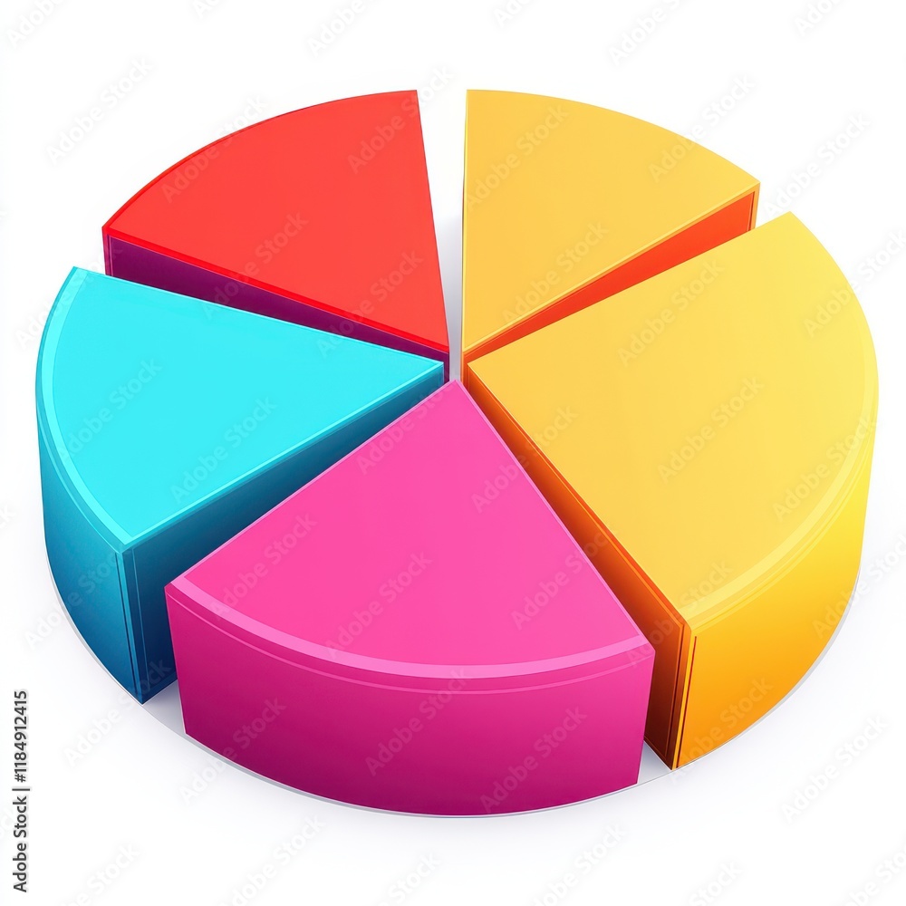 Poster colorful pie chart representation in vibrant shades, symbolizing data distribution and analysis.