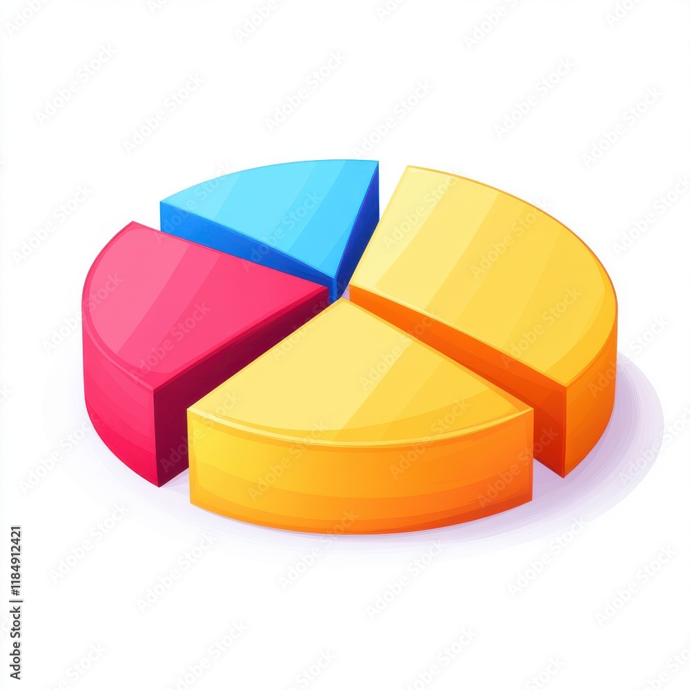 Poster colorful 3d pie chart displaying data segments in vibrant hues.