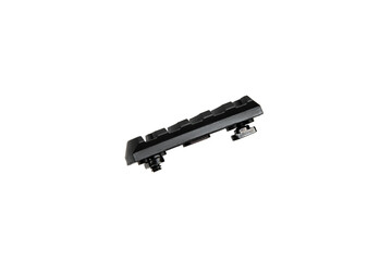 A black Picatinny rail section with two mounting screws, isolated on a white background