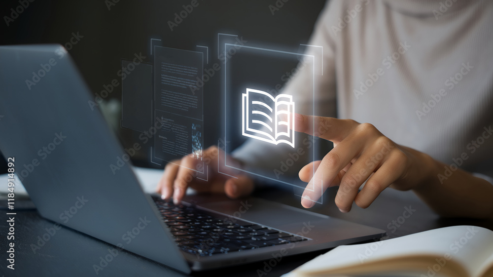 Poster innovative e-library concept for enhanced digital learning experiences and seamless user engagement