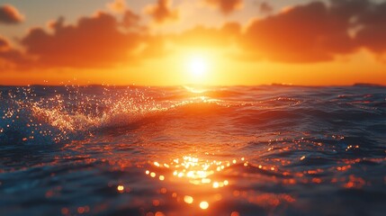 Vibrant sunset over ocean waves.