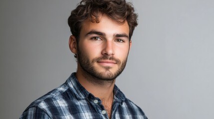 Obraz premium Portrait of a Young Man with a Beard, Serious Expression
